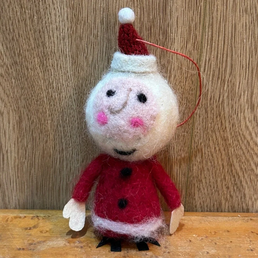 Vintage Felt Santa Ornament Christmas Hat Hands 6.5 in